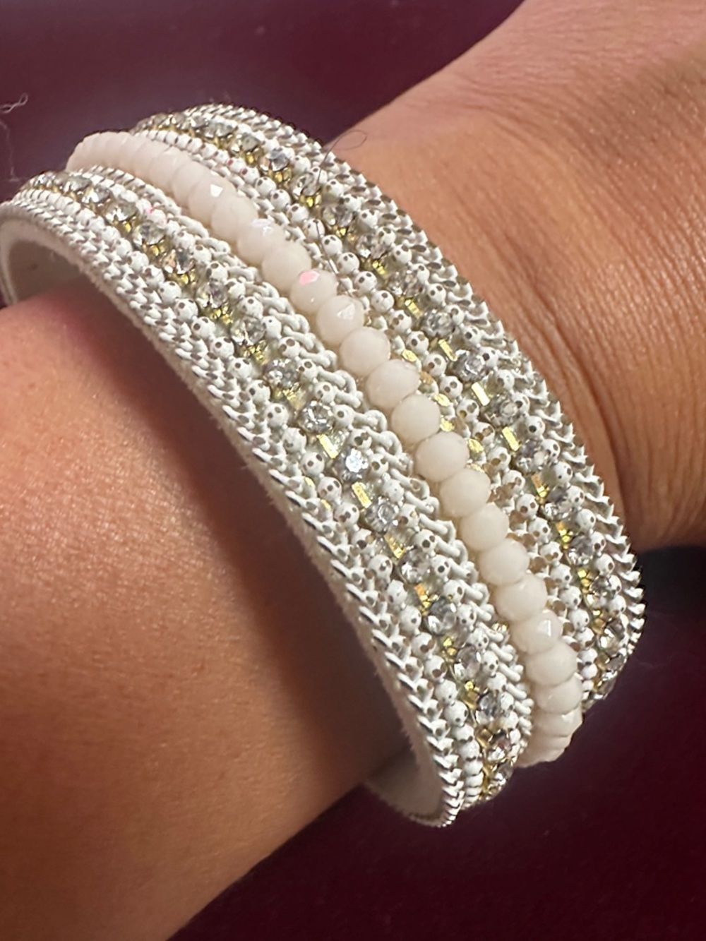White Beaded & Crystal Wrap Bracelet
